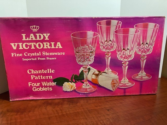 Lady Victoria Chantelle Crystal Water Goblets Set of 4 France NOS Original Box