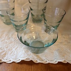 Mixed LOT 6 VTG Libbey Saturn Optic Aqua Ripple Cooler/Tumblers & Bowl