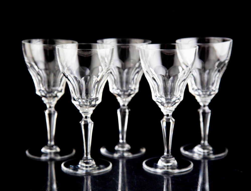 Val St Lambert Wine Glasses Set of 5 Elegant Vintage Crystal Signed