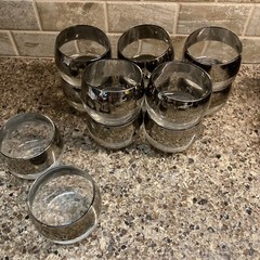 Vintage MCM Dorothy Thorpe Silver Rim Roly Poly 4 oz Glasses Set of 12