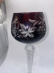 Nachtmann AJKA Bohemian Deep Ruby HTF Cut Clear Crystal Wine Glass