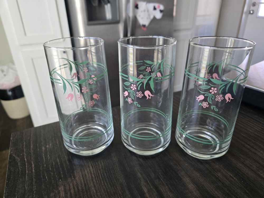 Corning Corelle ROSEMARIE Set of 3 Glass Tumblers 5 7/8″ Tall 16 oz