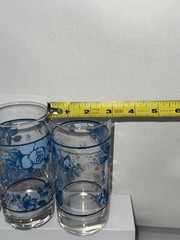 Corelle Crisa Blue Velvet Rose Glass Tumblers 16 Oz Set of 4 Vintage 6″H