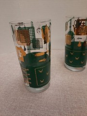 Bob Wallack Green and Gold Tall Cocktail Glass Lot of 3 Rare