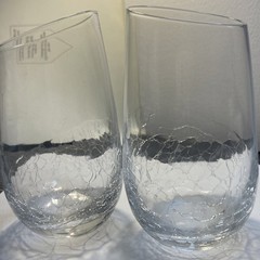 Set of 2 Clear Pier 1 Angled-Rim Crackle Glass Tumbler 5 7/8” Tall Fun & Elegant