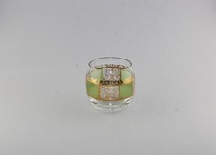 Culver Prado Roly Poly Glass 22K Gold Gilt Green Scroll Vintage MCM
