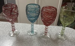 Vintage Spaghetti Drizzle Glasses Set of 4 Red Green Blue