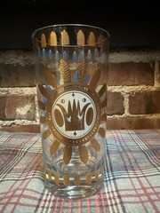 Georges Briard Highball Glass. Gold Hawaii Design. Blue In The Inside 7” Tall