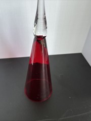 Ruby Red 10.25” Champagne Flute With Clear Stem And Foot Floral Rose Vase Blown