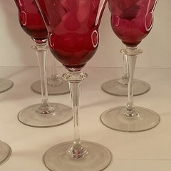 8 Handblown rose pink cranberry Glasses optic swirl 8” water wine goblets
