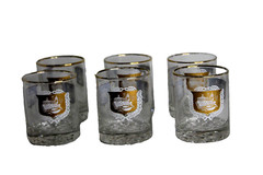 Six Vintage MCM Gold Rimmed Marbled Base Heavy Whiskey Tumblers Glasses Barware