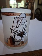 Vintage Frosted NASA Drinking Glass By Kapen-Kent 22kt Gold Trim 3″ Across 4″Tal