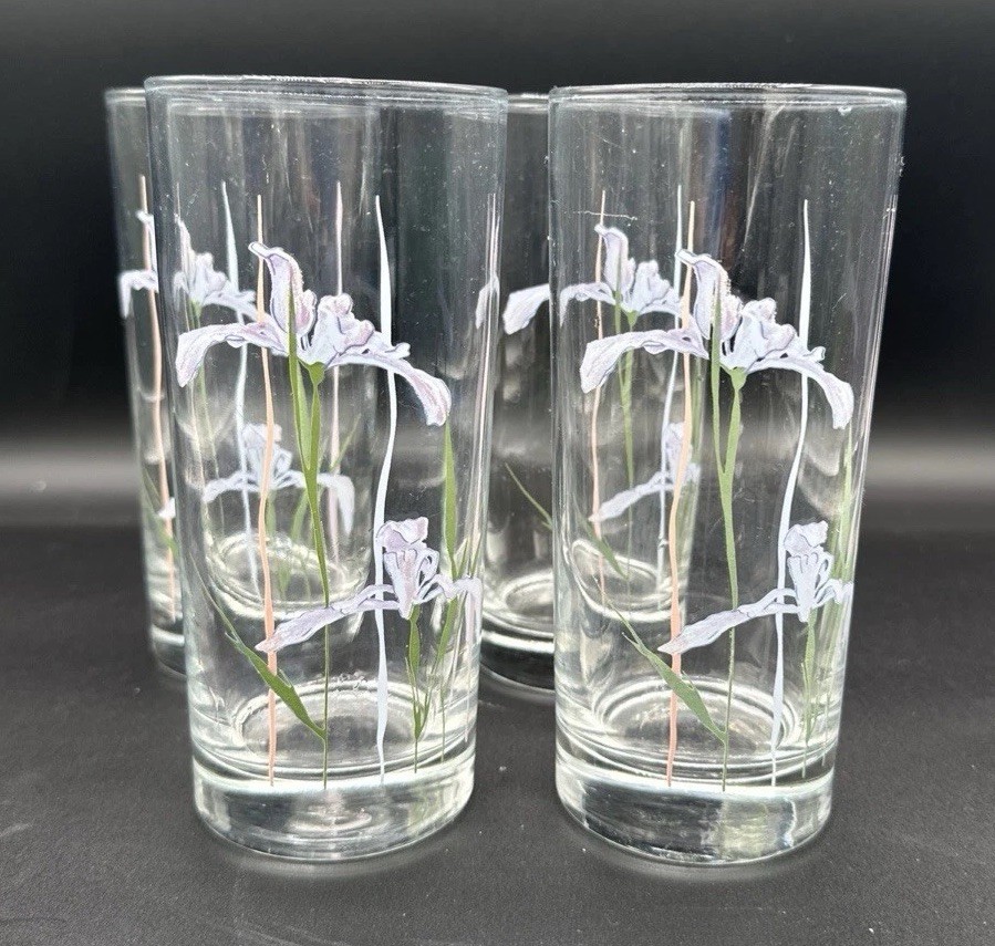 4 Vintage Corelle Coordinates SHADOW IRIS Drinking Iced Tea Water Glasses