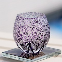 Cut Crystal Whiskey Glass Tumbler Edo Kiriko Drinkware Hand Cut Clear 9oz Purple