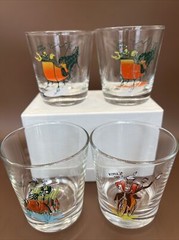 4 Vintage Gay Nineties 1890 Transportation Glasses~Bareware~Whiskey~Manhattan