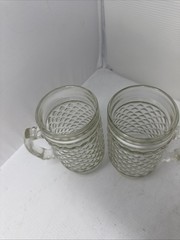 Set Of 2 Vintage 5 3/4” Anchor Hocking Glass Mug Quilted Diamond Point Pattern