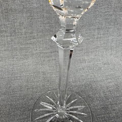 Vintage Cut Crystal Amber Flashed Wine Hock Glass Goblet Faceted Stem 7 7/8″