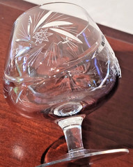 Ajka Csopak Cut Lead Crystal Brandy Snifters Set of 4 EUC 4.5″ Hungary