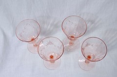 Tiffin Franciscan Pink Optic Panel Floral Set 4 Wine Glasses 14196-10