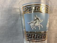 Set Of 3 Vintage G. Reeves Greek Blue White Gold Pilsner Glasses