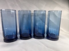 VINTAGE ANCHOR HOCKING ESSEX COBALT BLUE 10 PANEL 5 ICE TEA TUMBLERS. J-16