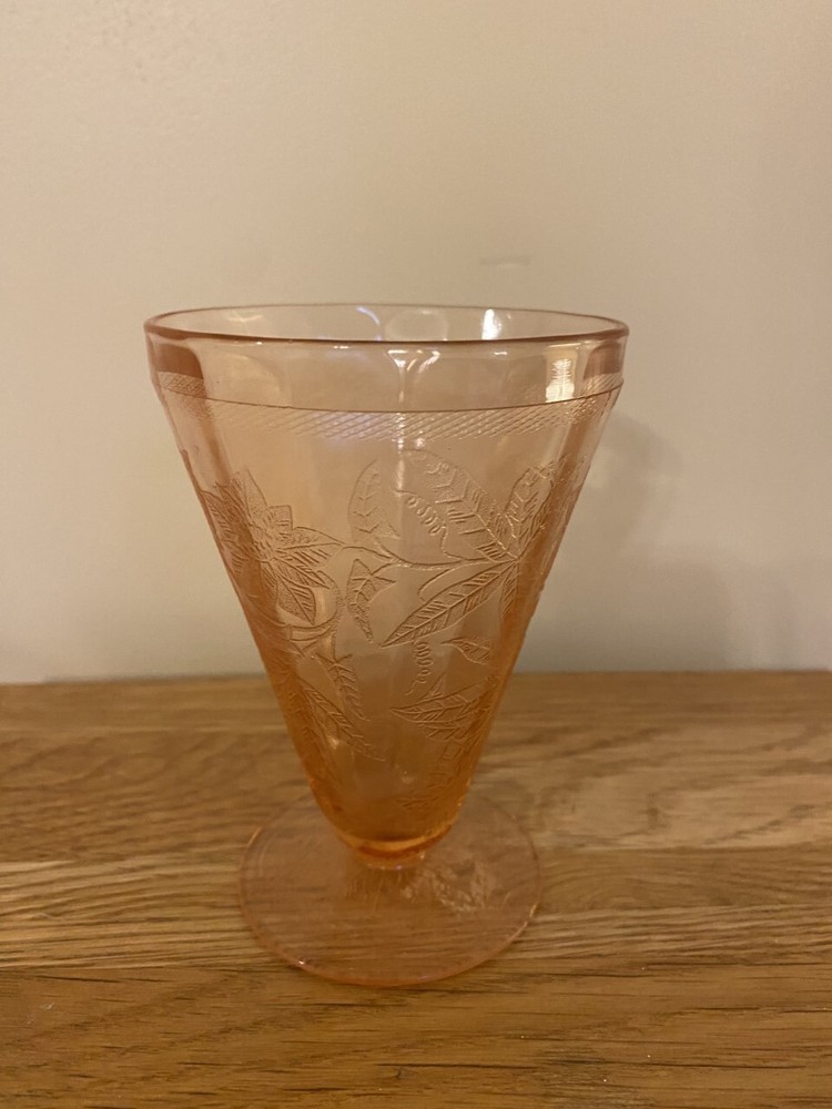 Vtg Jeannette Floral Poinsettia Pink Footed Juice Tumbler Depression Glass