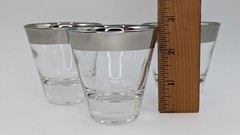 Set of 3 Dorothy Thorpe Double Shot Glasses Silver Banded Rims Vintage MCM