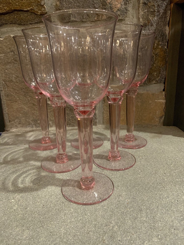 3 Vintage Tall Stemmed Pink Glass Goblets Flare Top Mouth Blown Choice Of 2Sizes
