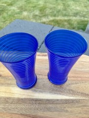 Vintage Cobalt Blue Swirl Pattern Highball Ice Tea Glass 7.5” Tall ~set Of 2