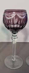 Four (4) Bohemian Cobalt Cut to Clear 8 3/8″ Wine Hock Glass / Goblet / Stem