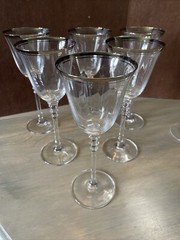 6 Mikasa Jamestown Clear Platinum Trim Wine Glass Set Elegant Optic Stemware Lot