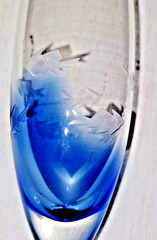 Rare Romanian Crystal Blue Drop Aquatic Etched Champagne Flutes 10″ Rare