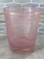Pink Hand Blown Glass Tumbler Or Votive Holder Swirl Pattern