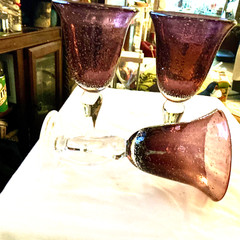 set of 3 tall glasses with clear bottom and lavender top 8″tall