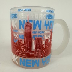 New York NY Frosted Glass Mug Skyline All over Graphics Red White Blue Patriotic