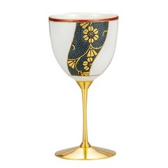 JAPAN KUTANI Kutani Yaki Wine Cup, Genuine Gold Twisted Blue Grain Iron Senmon