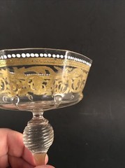 Antique Venetian Gold Gilt & Enameled Coupe Glasses by Salviati of Murano Italy