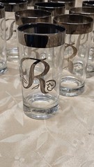 Set Of 16 Vintage Dorothy Thorpe Silver Rim Highball Glasses Scroll R Monogram