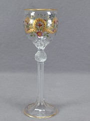 Bohemian Moser Type Enameled Art Nouveau Pink & Blue Floral & Gold Wine Glass