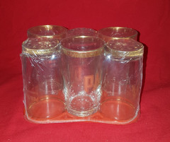 Vintage Porzellan Maass Gold Rimmed Set of 6 PM Glasses. Hanover & Bremen. New.