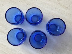 5 Hazel Atlas WINDMILLS Cobalt Blue 5-Ounce 2 1/2” Roly Poly Glasses Tumblers