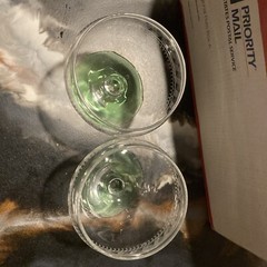 1930s DEPRESSION Glass *NEEDLE ETCHED* Uranium Sherbet, Champagne , Basket Lot