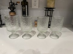 Vintage Indiana Glass Clear Glacier Ice Textured Footed Goblets ~~ Set of 4