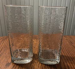 2 Vintage Libbey Crisa Dimpled Pinched & Thumb Print Glass Tumblers-16 oz