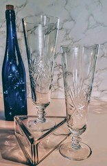 2 Vintage Pinwheel Star Cut Crystal Champagne Flute/Pilsner