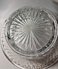 5.5x 1.5″ Pressed glass with dots and large rim candy, trinket nut dish (D113)