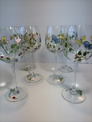 Gorgeous Lenox Butterfly Meadow Hand Painted Wine Glasses Water Goblets Set Of 6