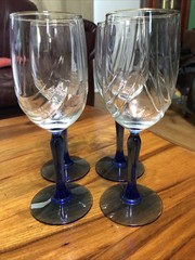 4 Lenox Crystal Cobalt Blue Stem Swag Drape Gold Rim Wine Glasses