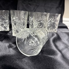 Set Of 7 Anchor Hockings Early American Prescut Tumblers Juice Glasses 3.75”.