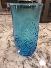 VTG Anchor Hocking Spring Song Daisy Aqua Electric Blue 5 5/8″ Iced Tea Tumbler